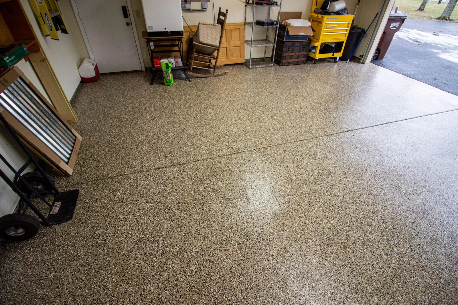 Two-car garage in a tan flake blend