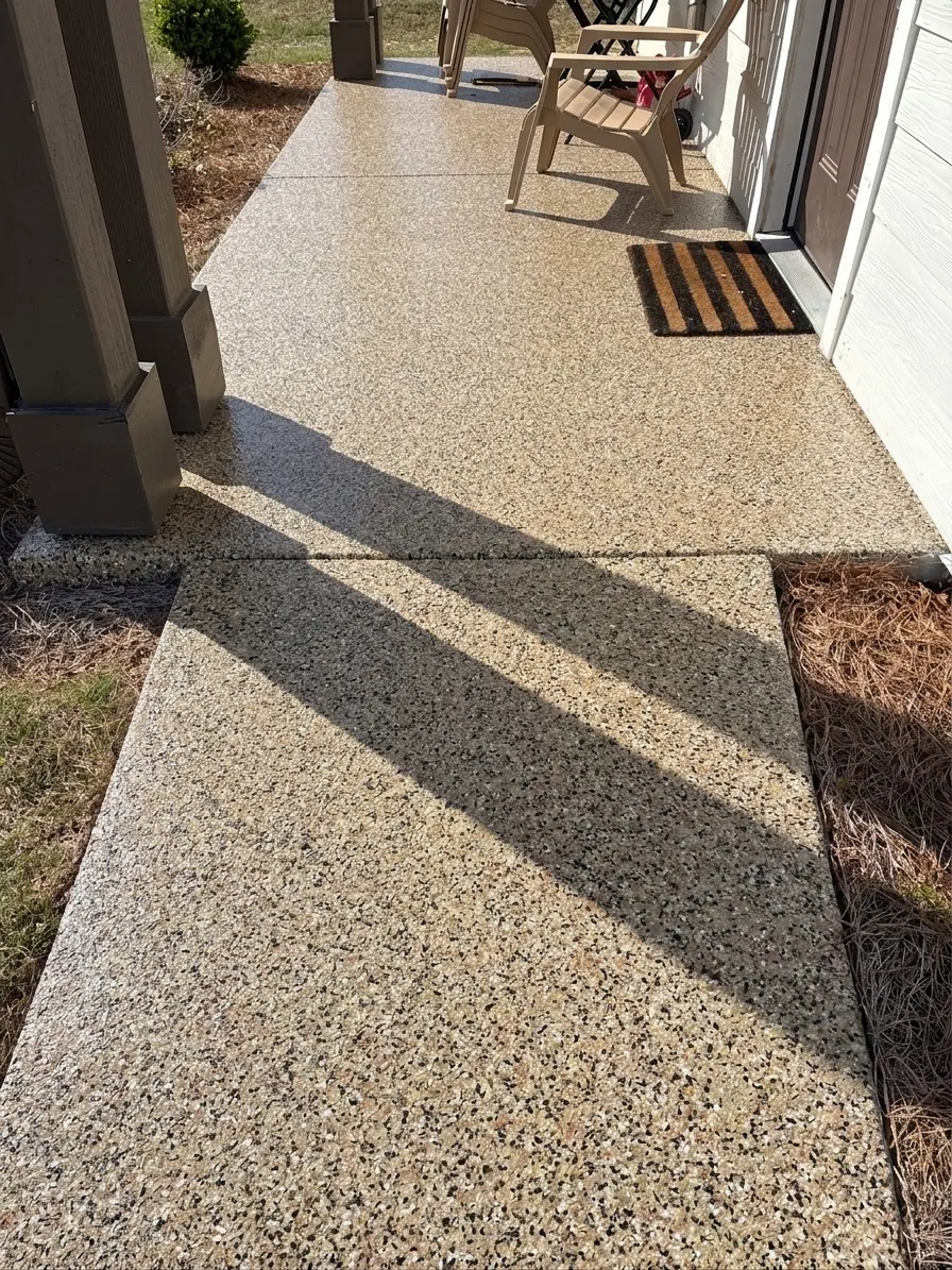 Front porch and step in a tan flake blend